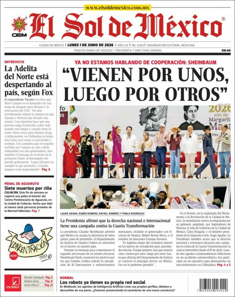 Portada de El Sol de México (M&eacute;xico)