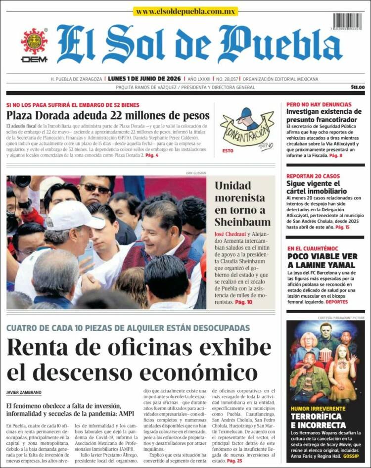 Portada de El Sol de Puebla (M&eacute;xico)