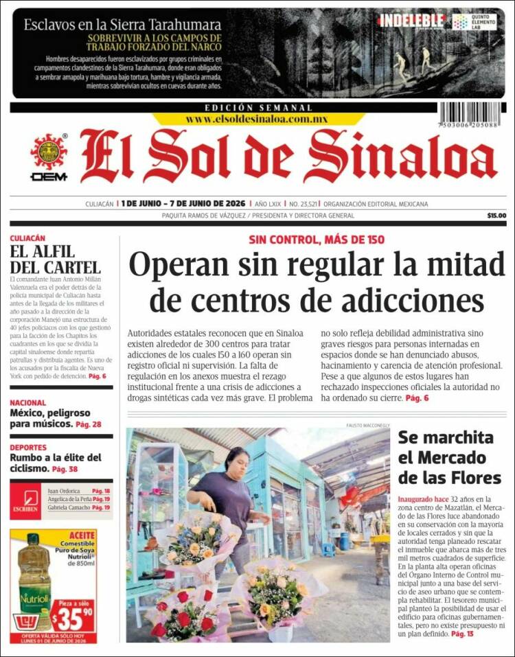 Portada de El Sol de Sinaloa (M&eacute;xico)