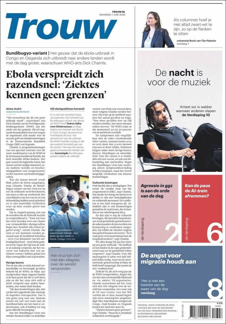 Portada de Trouw (Pa&iacute;ses Bajos)