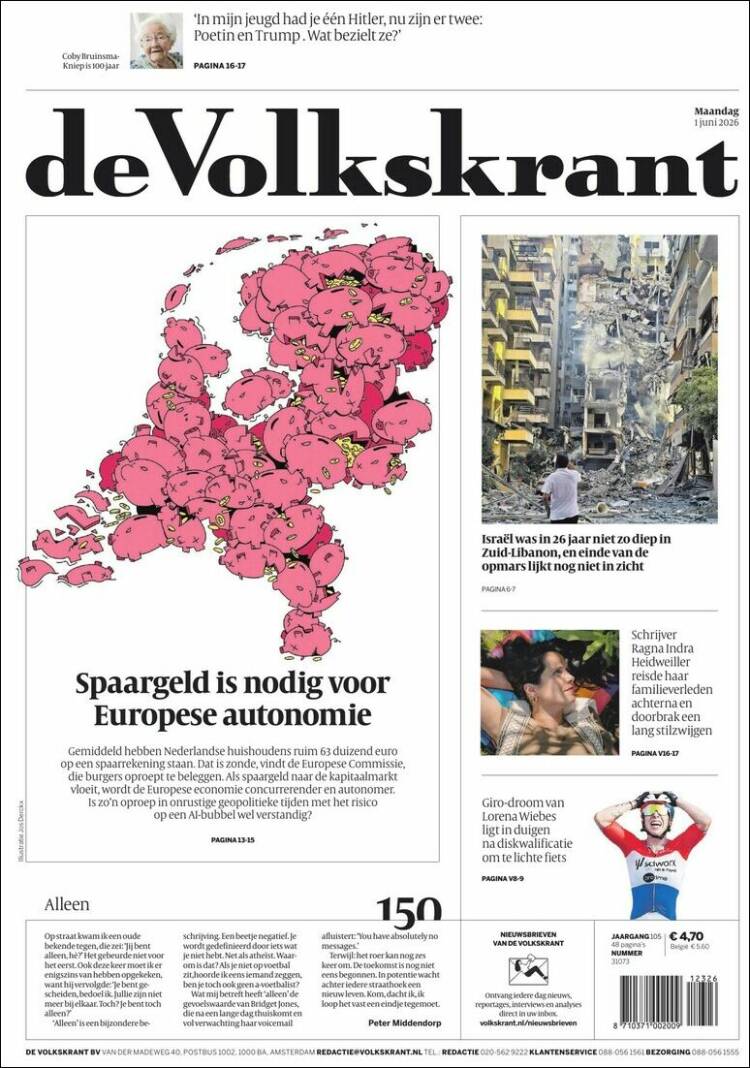 Portada de De Volkskrant (Pa&iacute;ses Bajos)