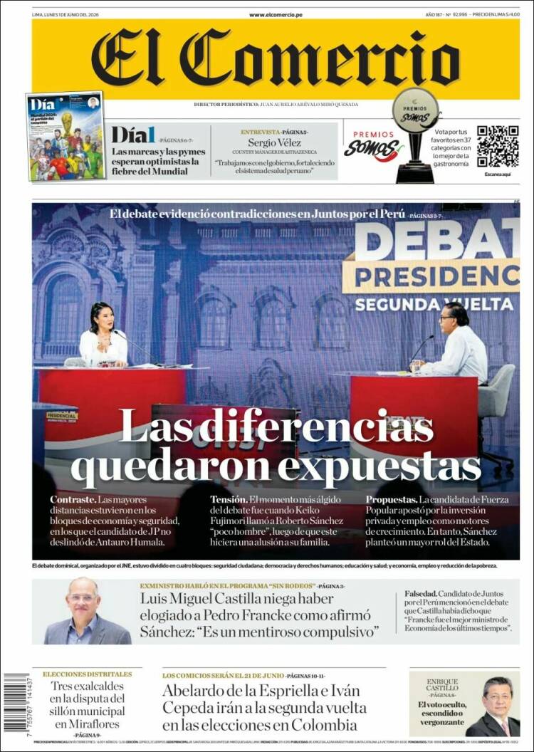 Portada de El Comercio (Per&uacute;)
