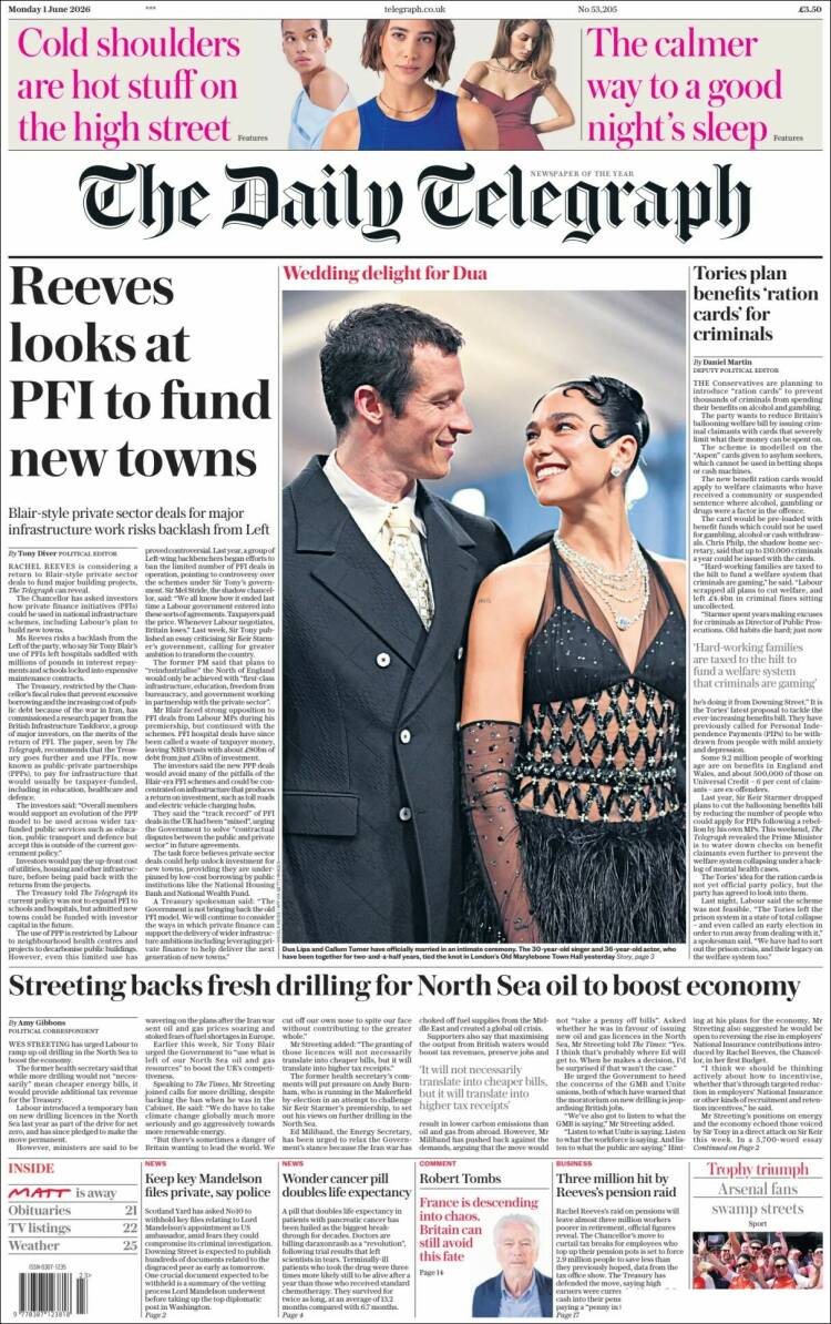 Portada de Daily Telegraph (Reino Unido)