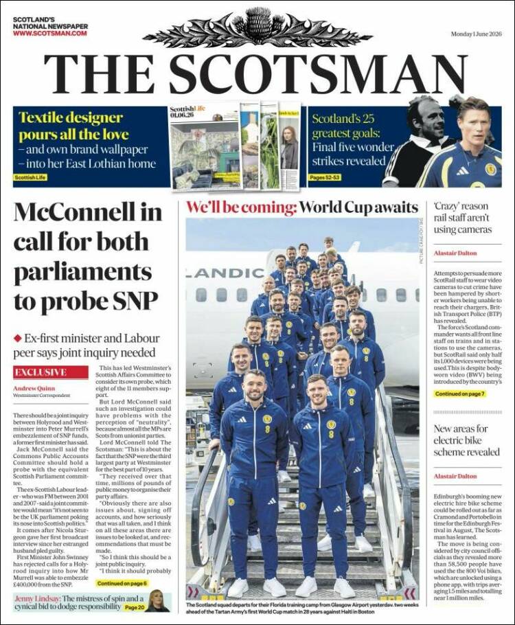 Portada de The Scotsman (Reino Unido)