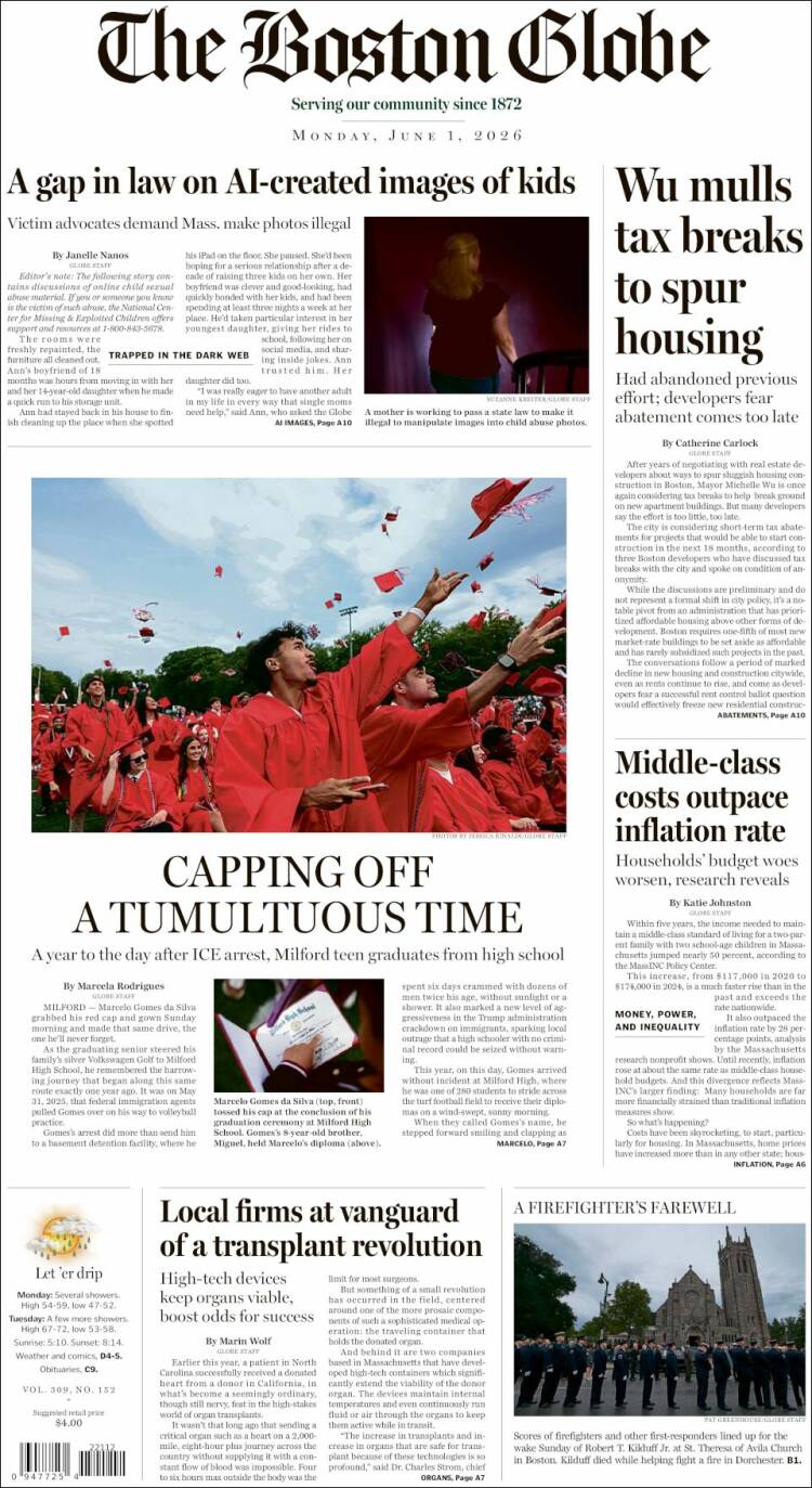 Portada de Boston Globe (USA)