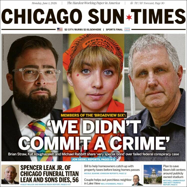 Portada de Chicago Sun-Times (USA)