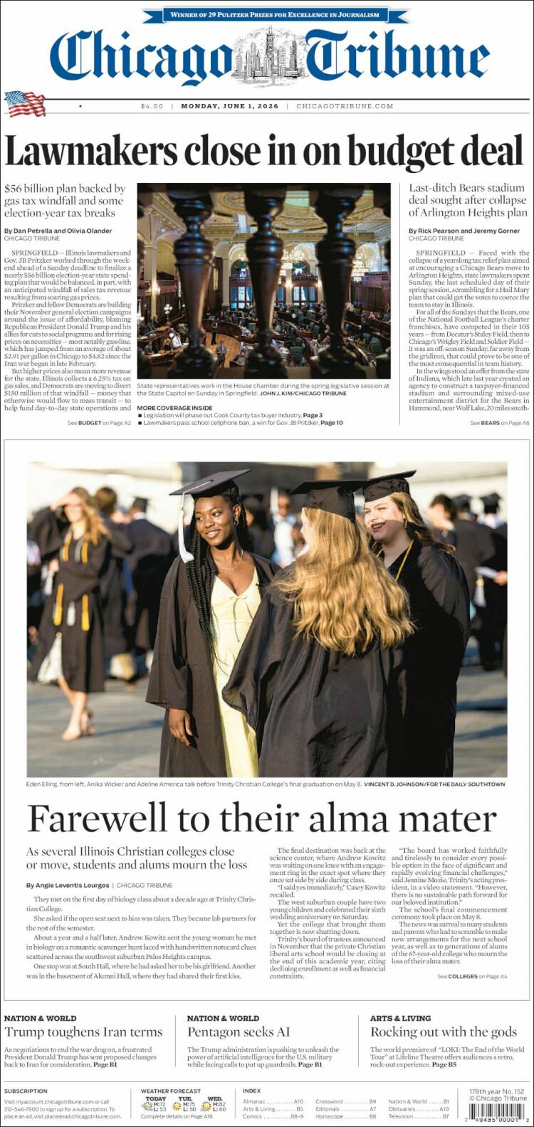 Portada de Chicago Tribune (USA)
