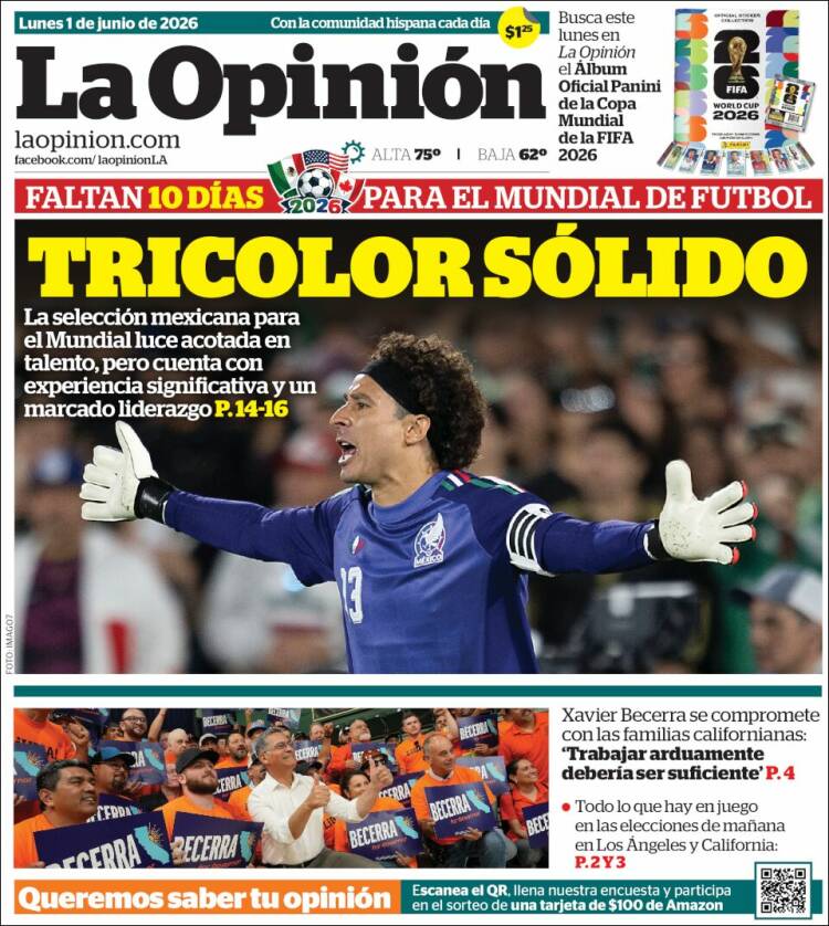 Portada de La Opinión (USA)