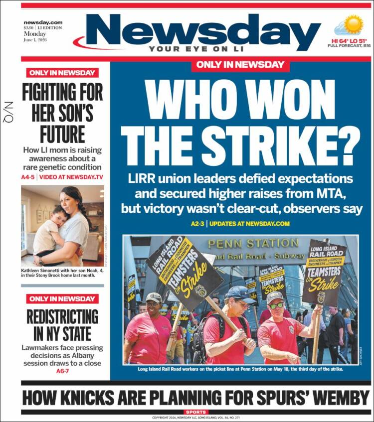 Portada de Newsday (USA)