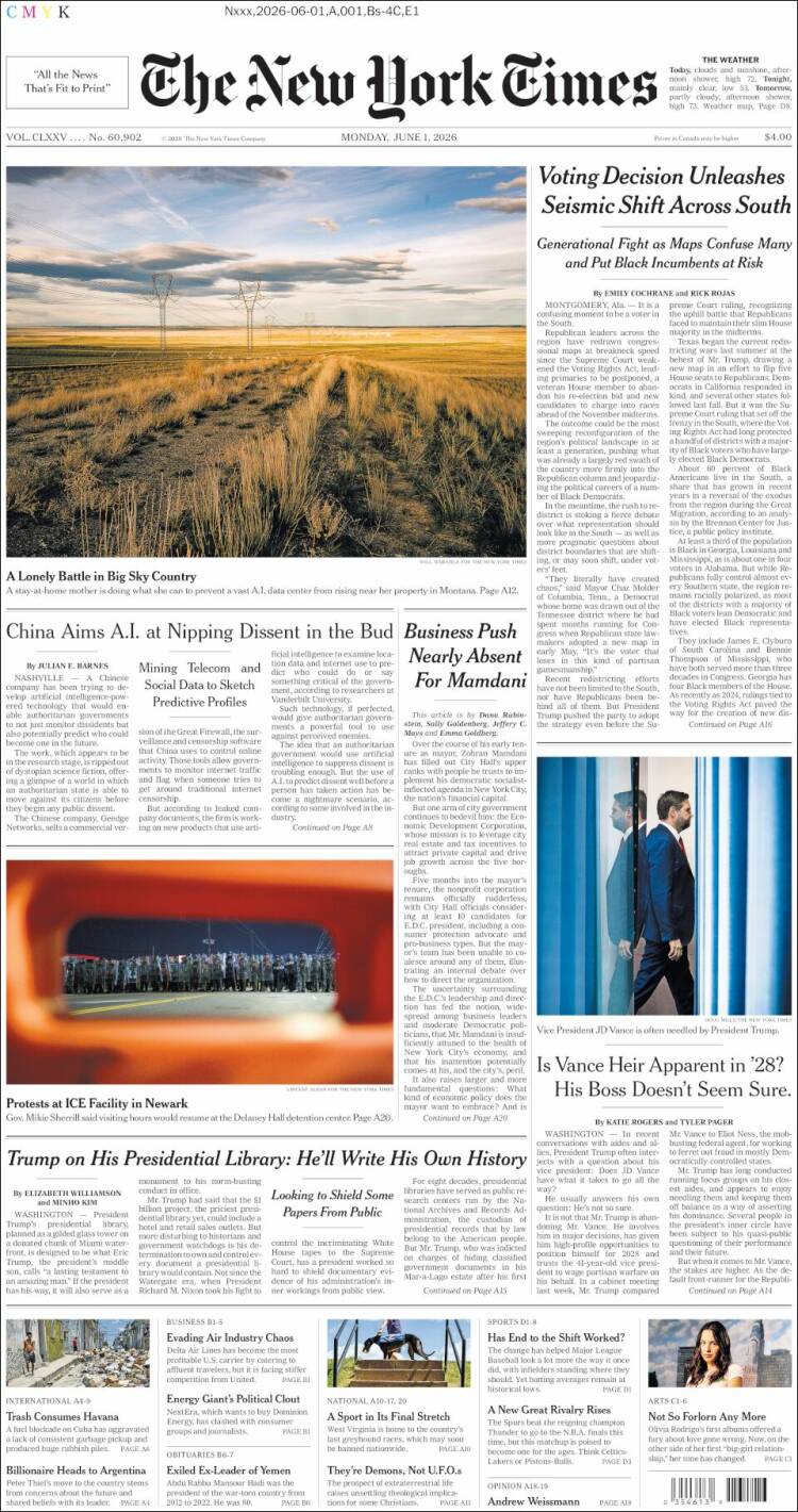 Portada de New York Times (USA)