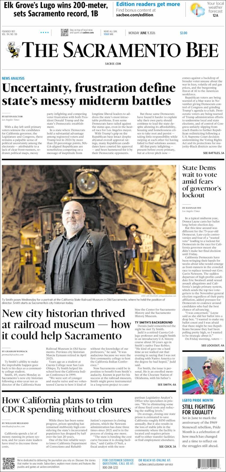 Portada de The Sacramento Bee (USA)