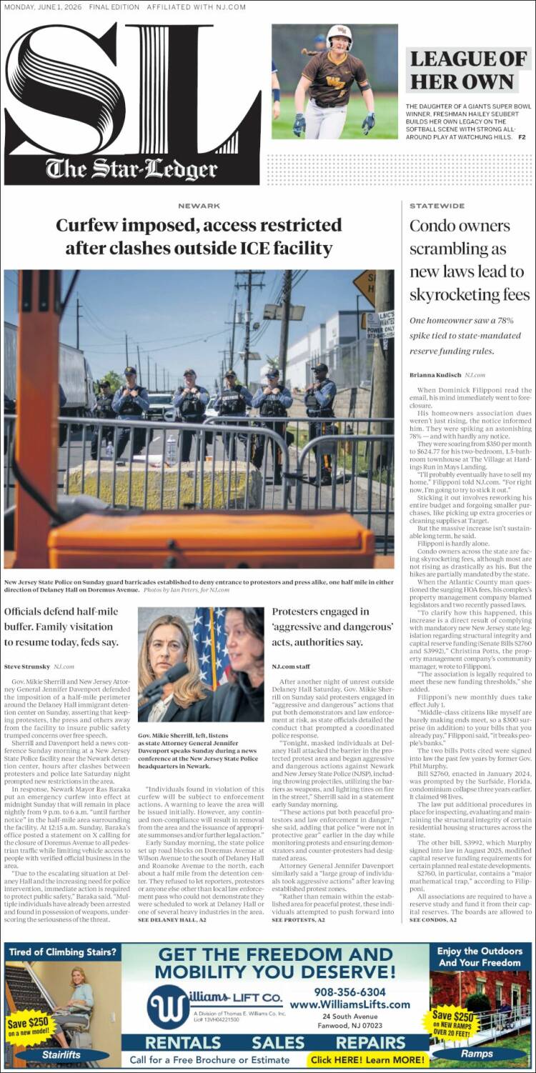 Portada de Star-Ledger (USA)