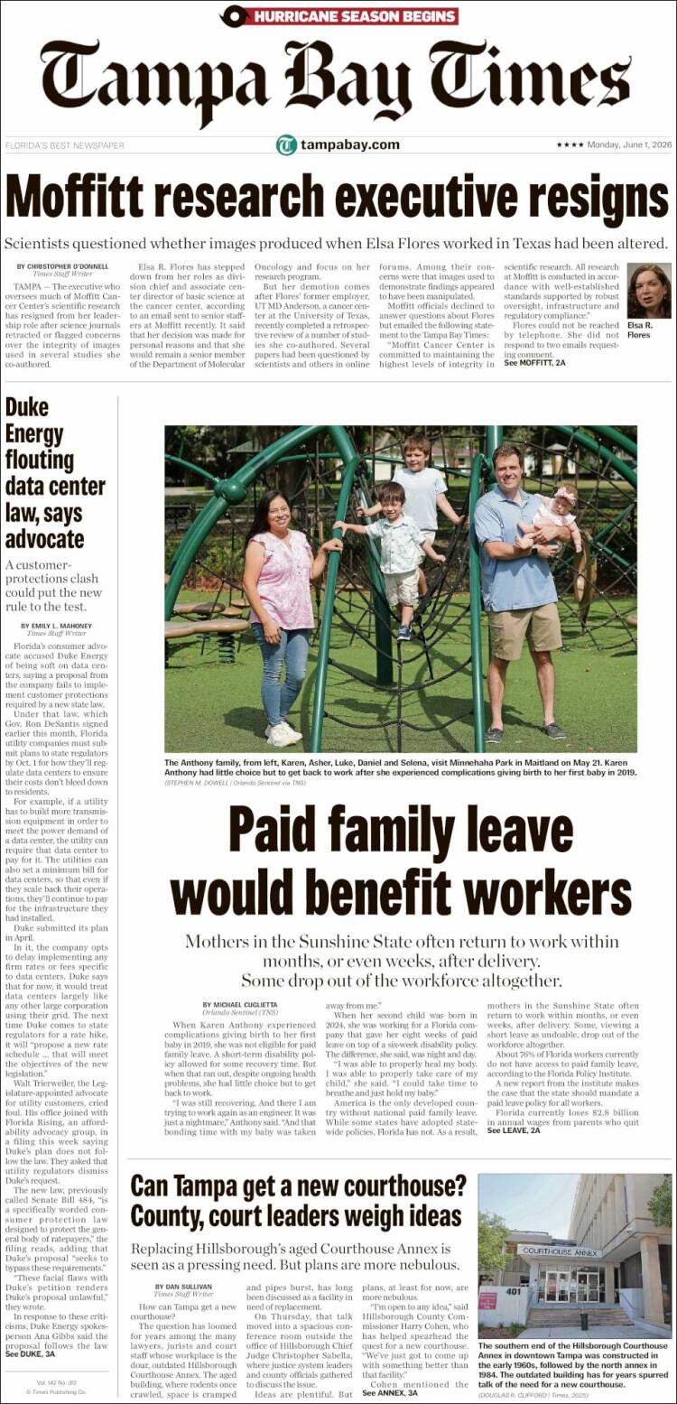 Portada de Tampa Bay Times (USA)