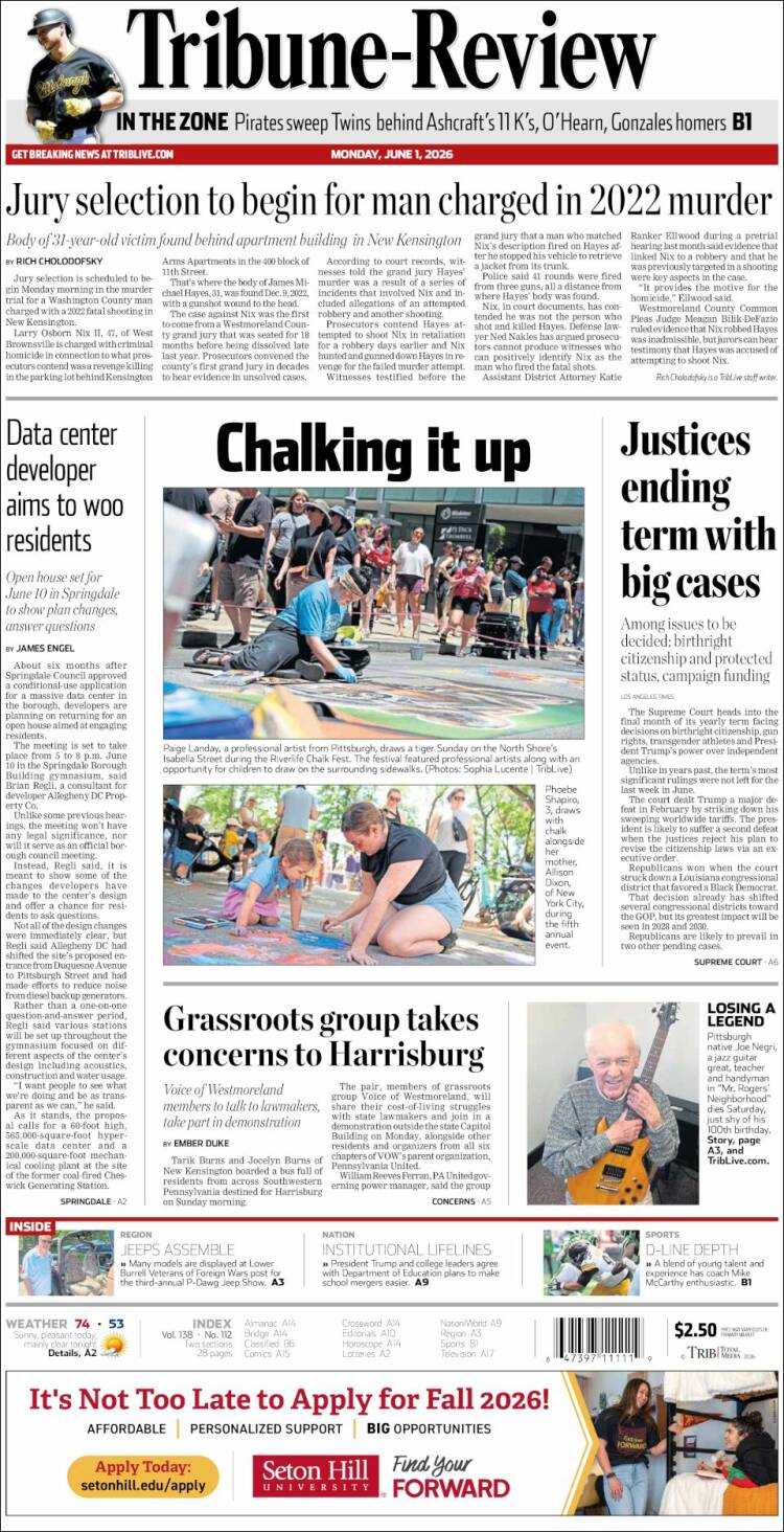 Portada de Tribune-Review (USA)