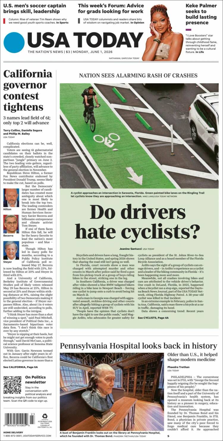 Portada de USA Today (USA)