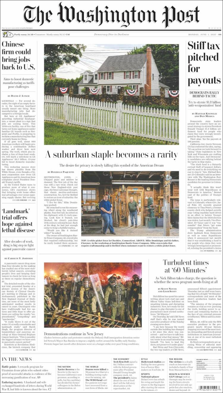 Portada de The Washington Post (USA)