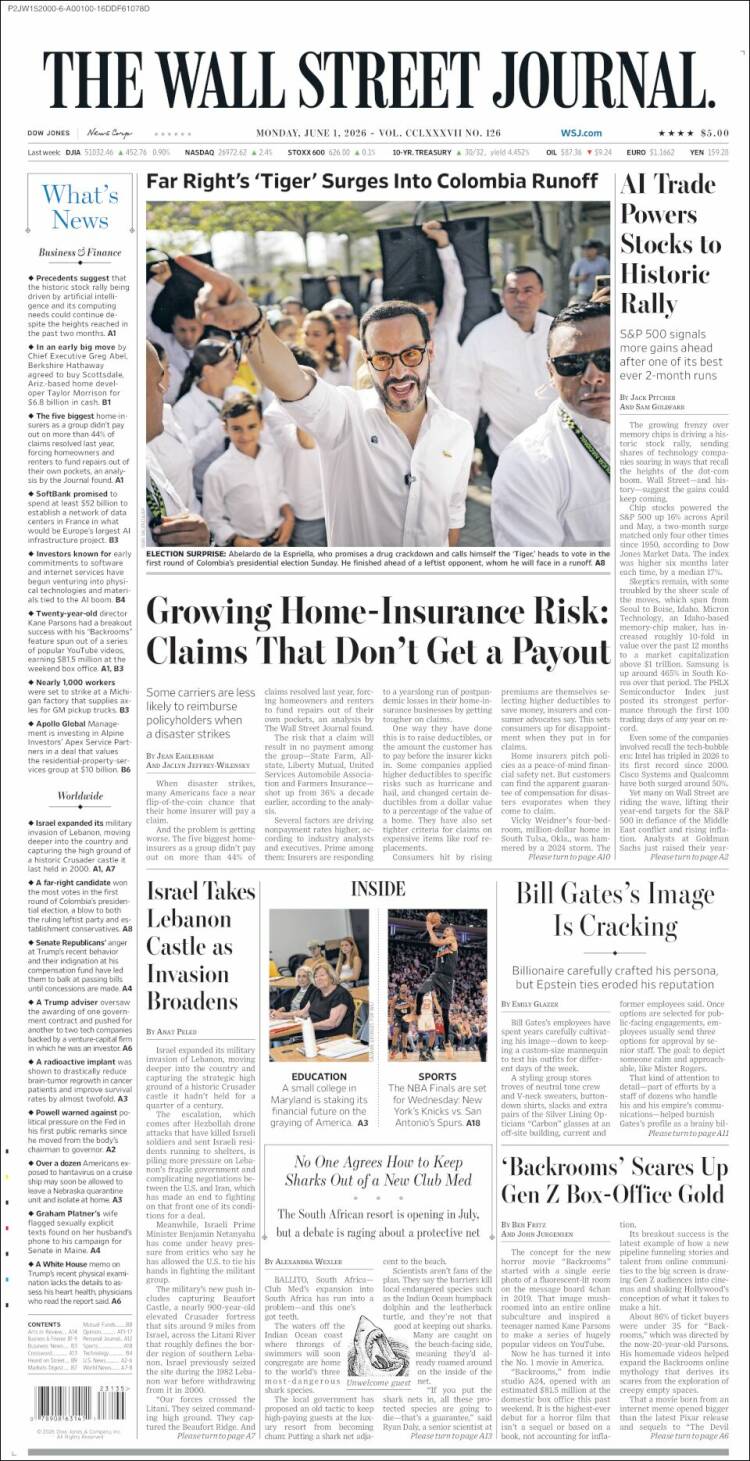 Portada de Wall Street Journal (USA)