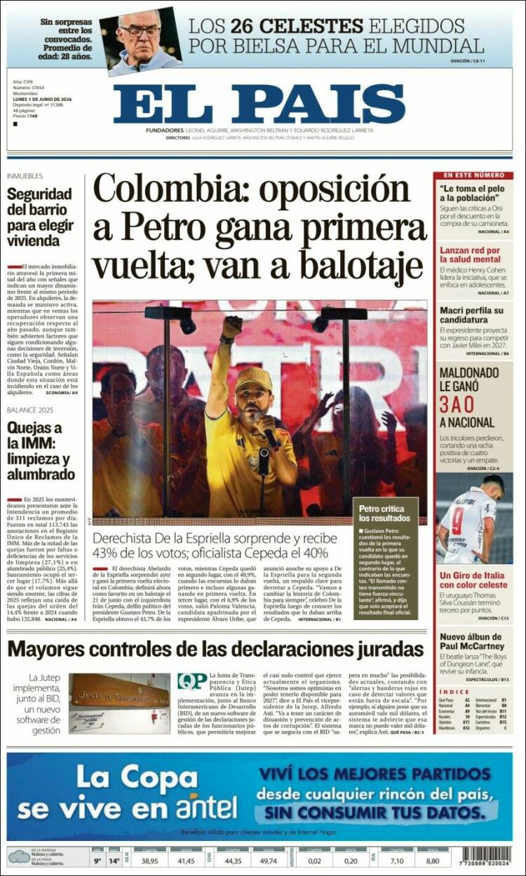 Portada de El País (Uruguay)