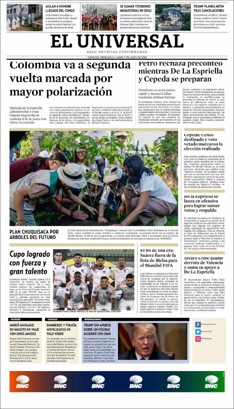 Portada de Universal (Venezuela)
