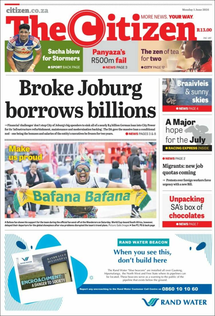 Portada de The Citizen (Sud&aacute;frica)