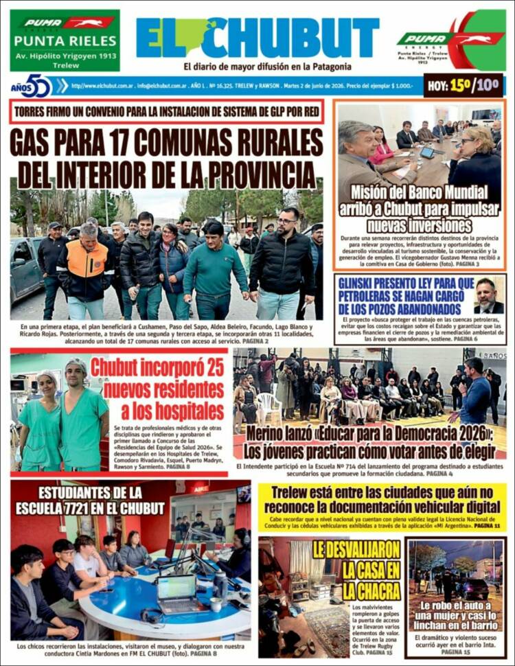 Portada de El Chubut (Argentina)