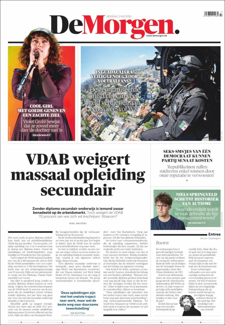 Portada de De Morgen (B&eacute;lgica)