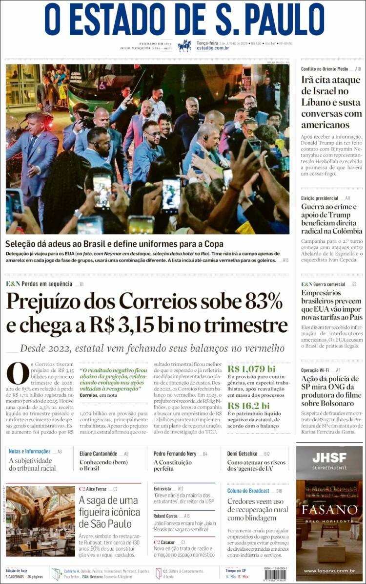 Portada de O Estado de São Paulo (Brasil)