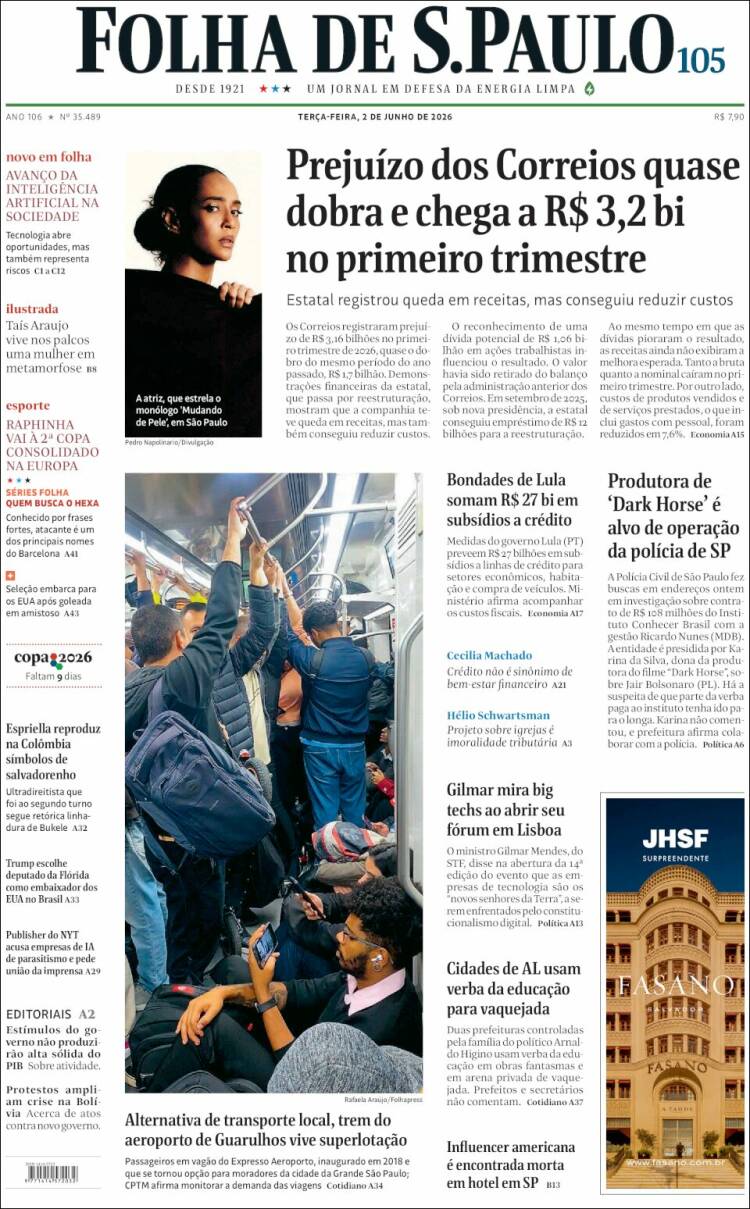 Portada de Folha de São Paulo (Brasil)