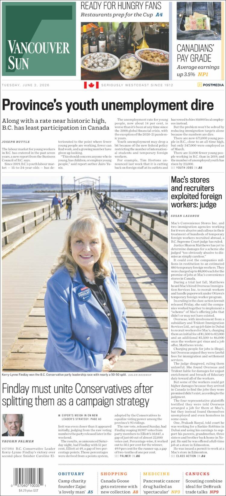 Portada de The Vancouver Sun (Canad&aacute;)