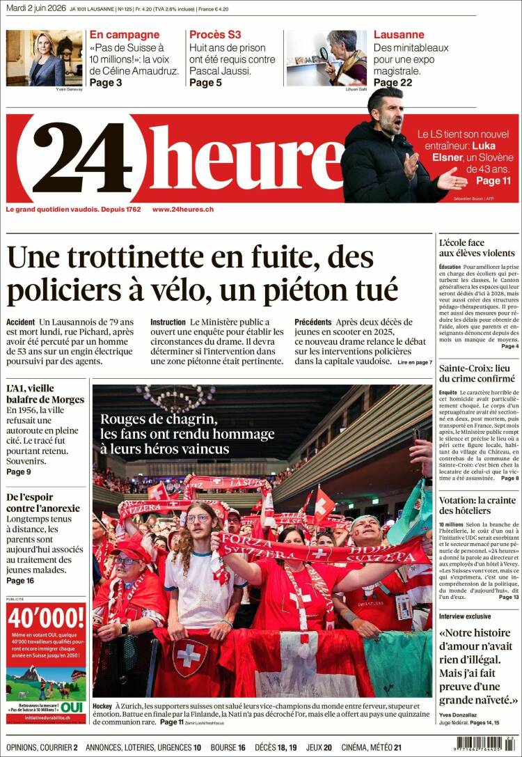 Portada de 24 Heures (Suiza)