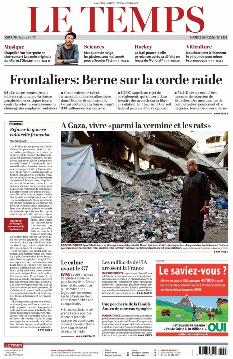 Portada de Le Matin (Suiza)