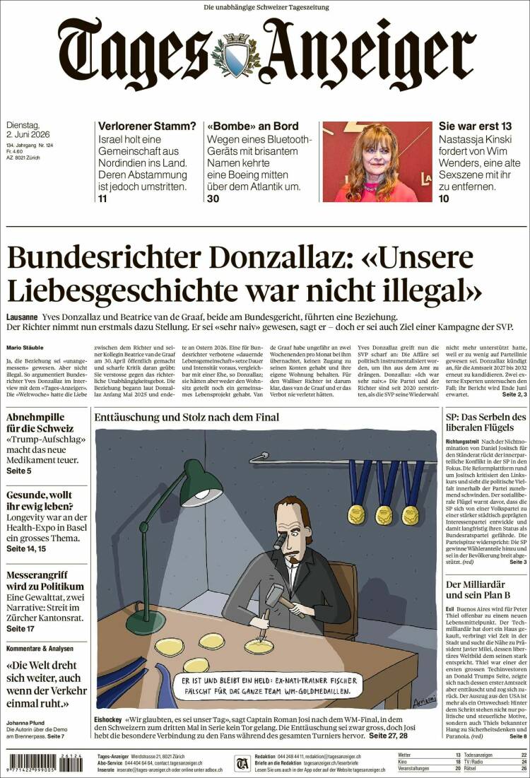 Portada de Tages-Anzeiger (Suiza)