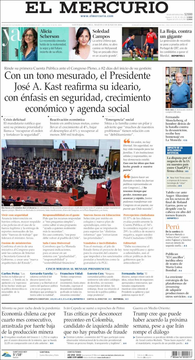 Portada de El Mercurio (Chile)