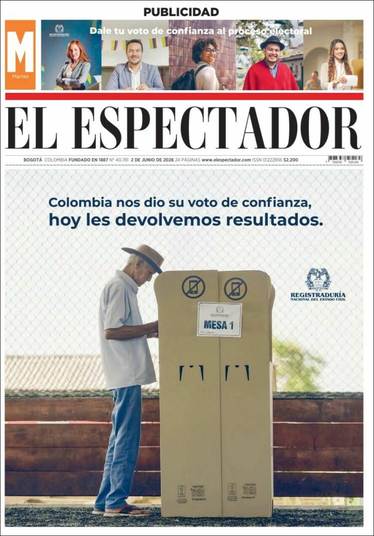 Portada de El Espectador (Colombia)