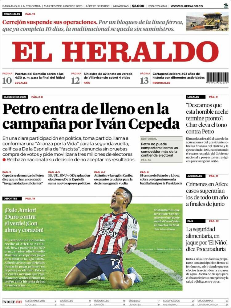 Portada de El Heraldo (Colombia)