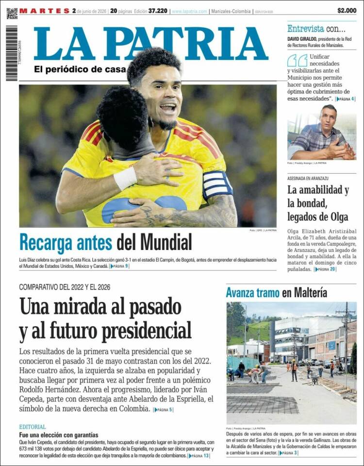 Portada de La Patria (Colombia)