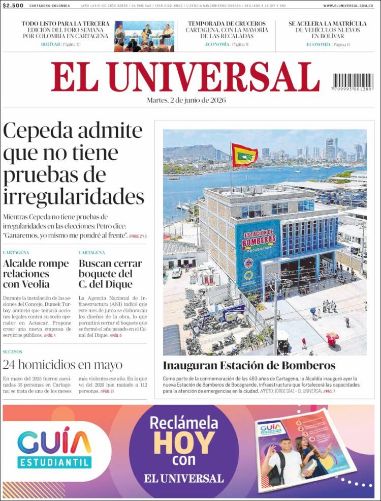 Portada de El Universal (Colombia)
