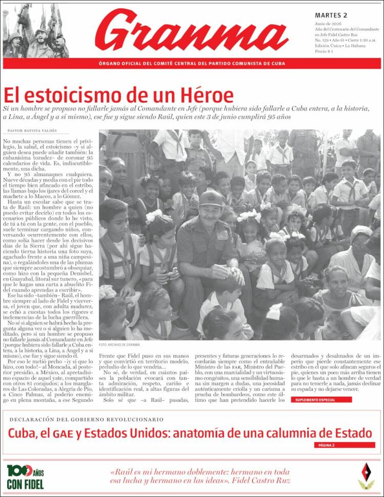 Portada de Granma (Cuba)