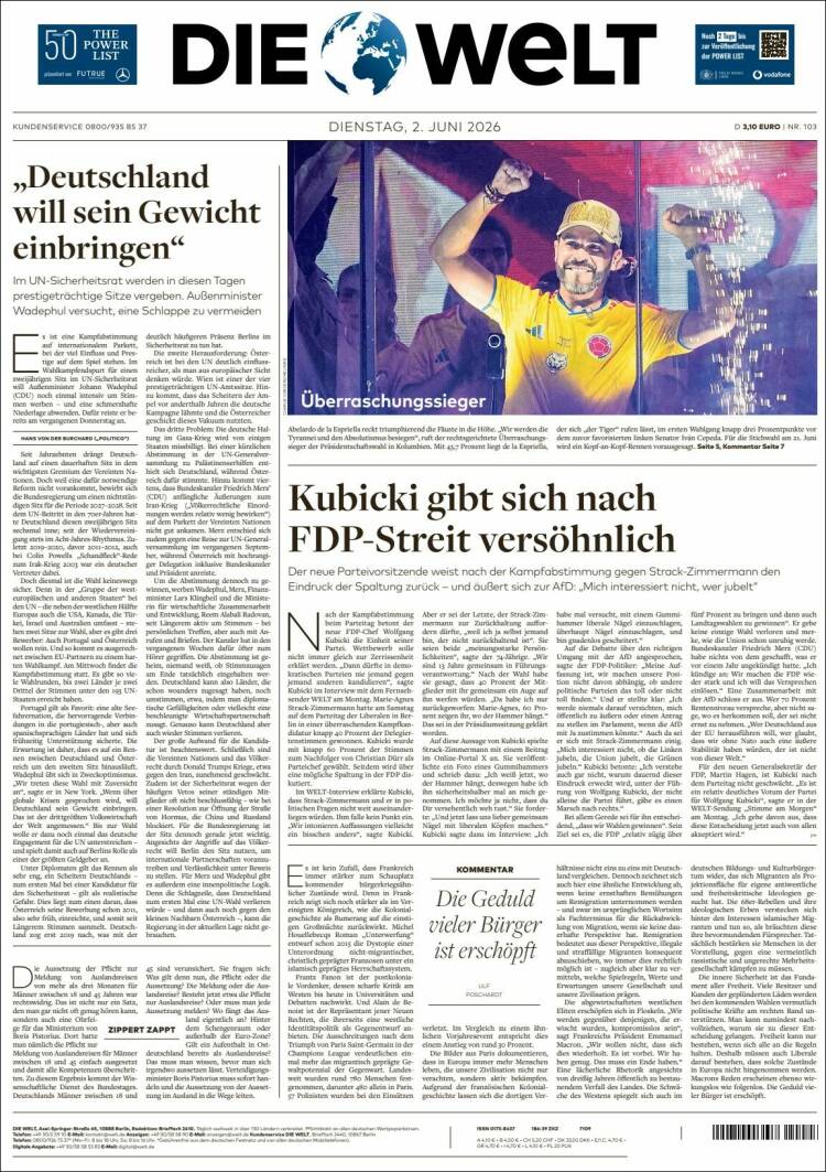 Portada de Die Welt (Alemania)