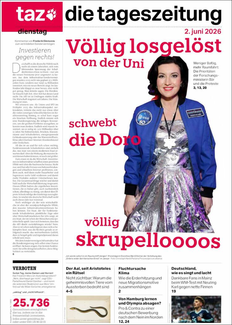 Portada de Die Tageszeitung (Alemania)