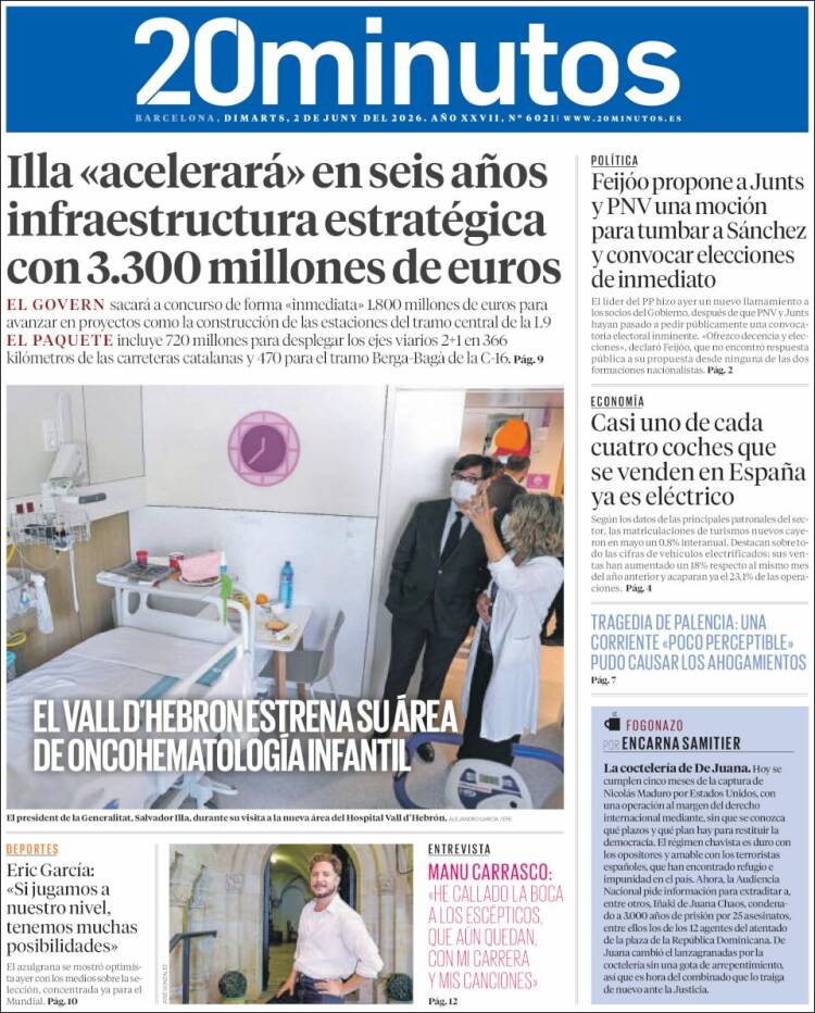 Portada de 20 Minutos - Barcelona (Espa&ntilde;a)