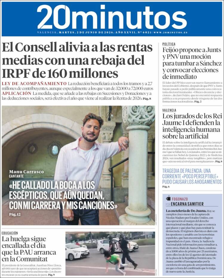 Portada de 20 Minutos - Valencia (Espa&ntilde;a)