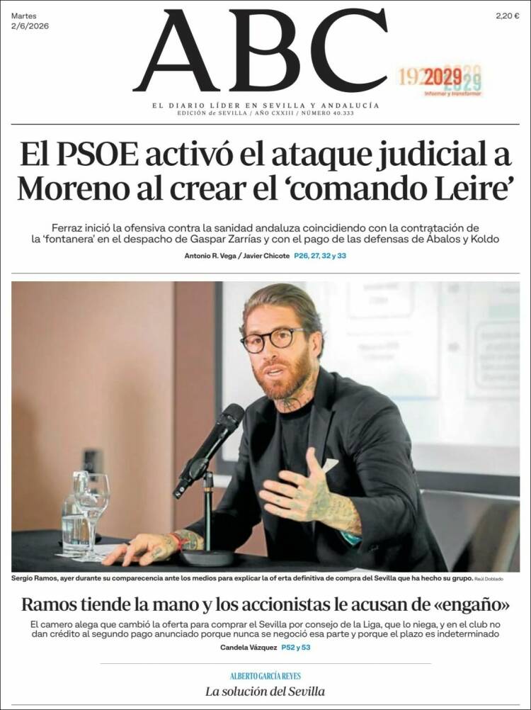 Portada de ABC - Sevilla (Espa&ntilde;a)