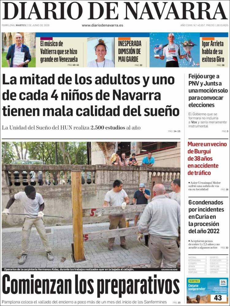 Portada de Diario de Navarra (Espa&ntilde;a)