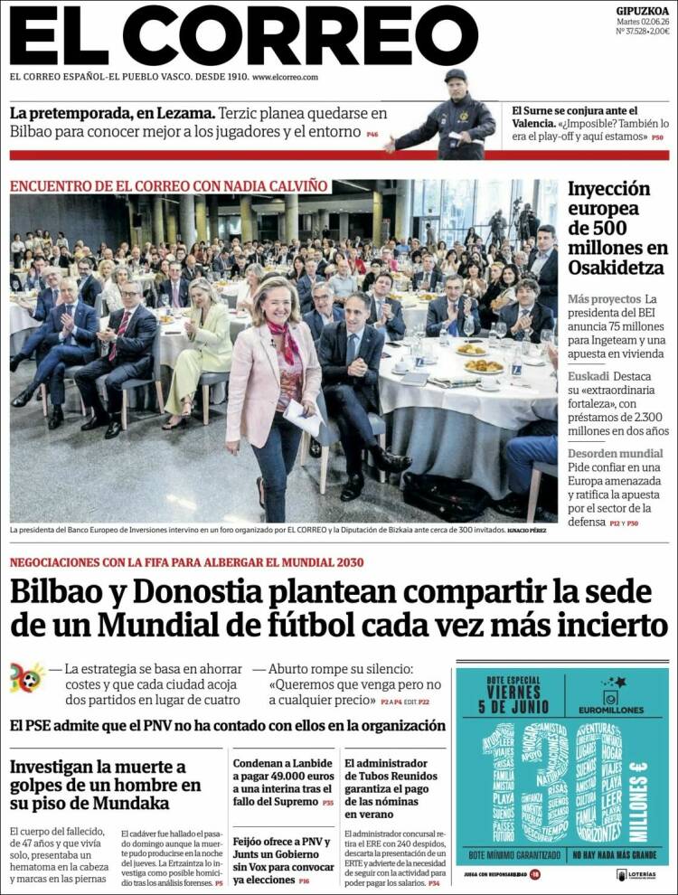 Portada de El Correo - Guipuzcoa (Espa&ntilde;a)