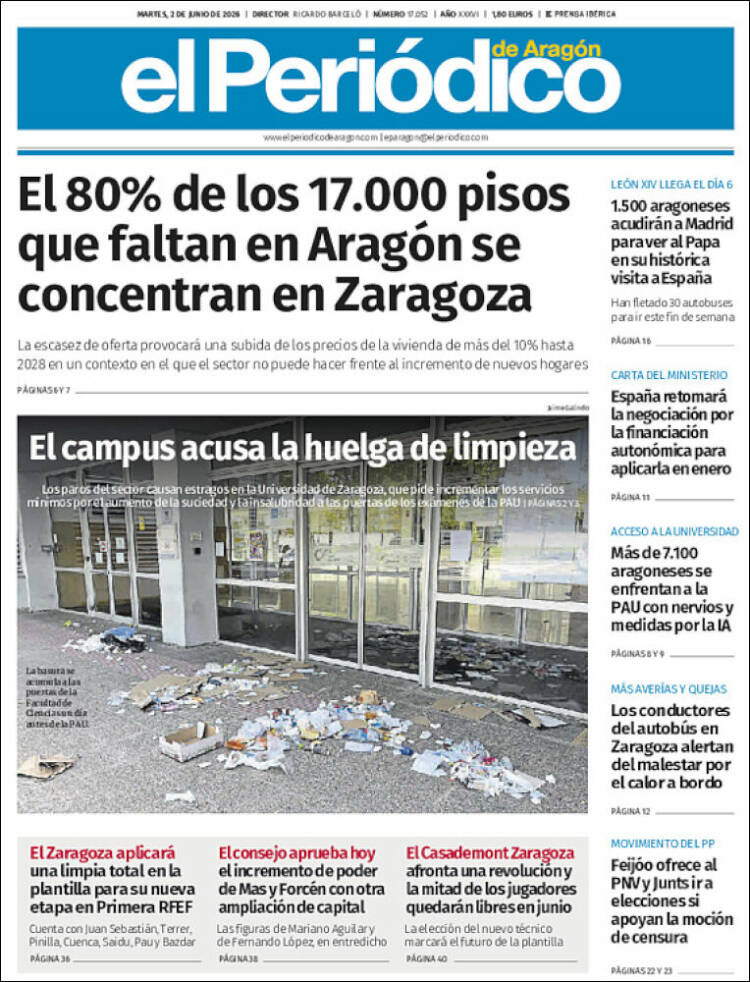 Portada de El Periódico de Aragón (Espa&ntilde;a)