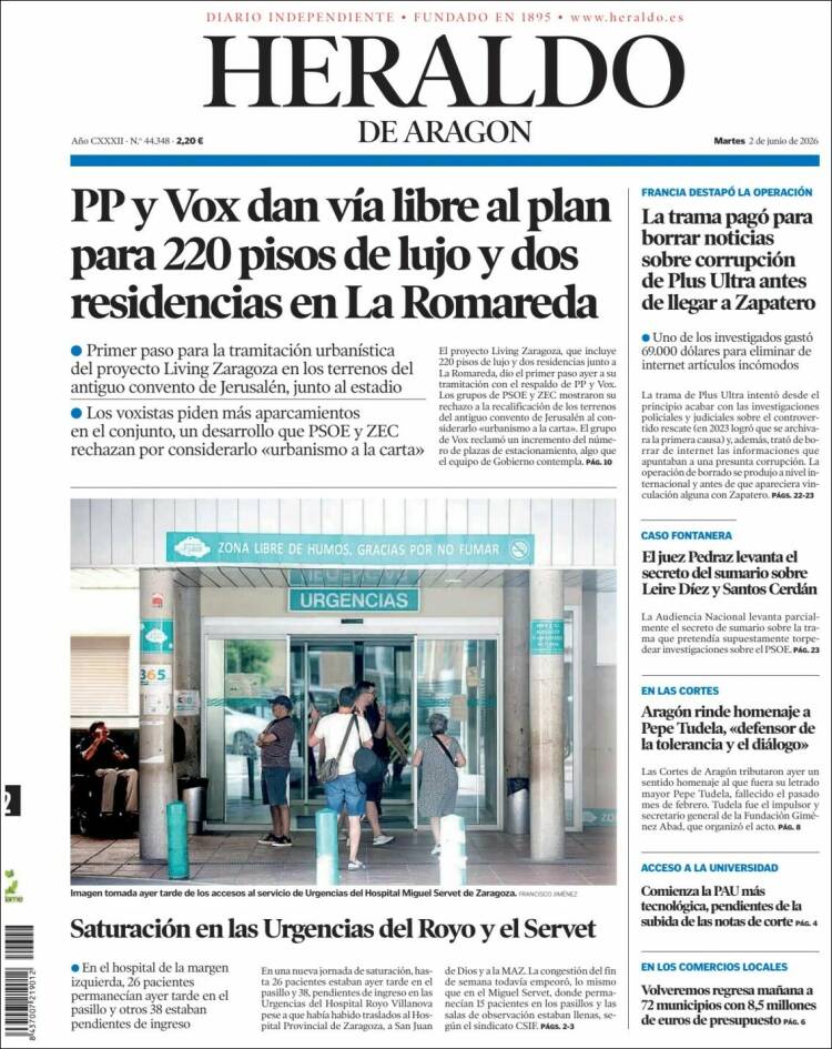 Portada de Heraldo de Aragón (Espa&ntilde;a)