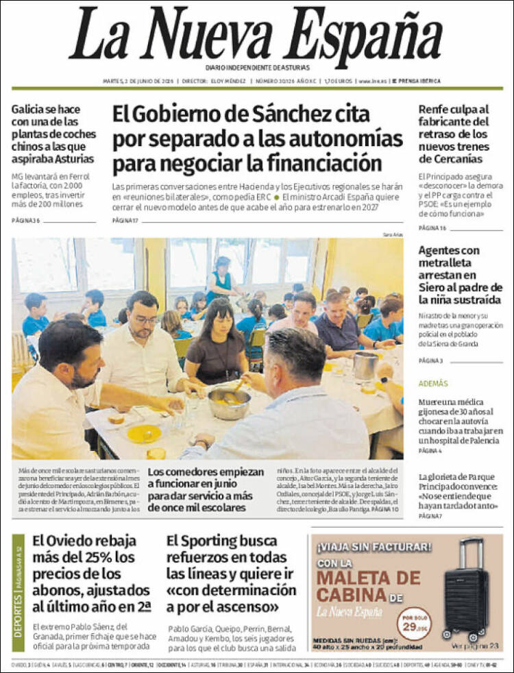 Portada de La Nueva España (Espa&ntilde;a)