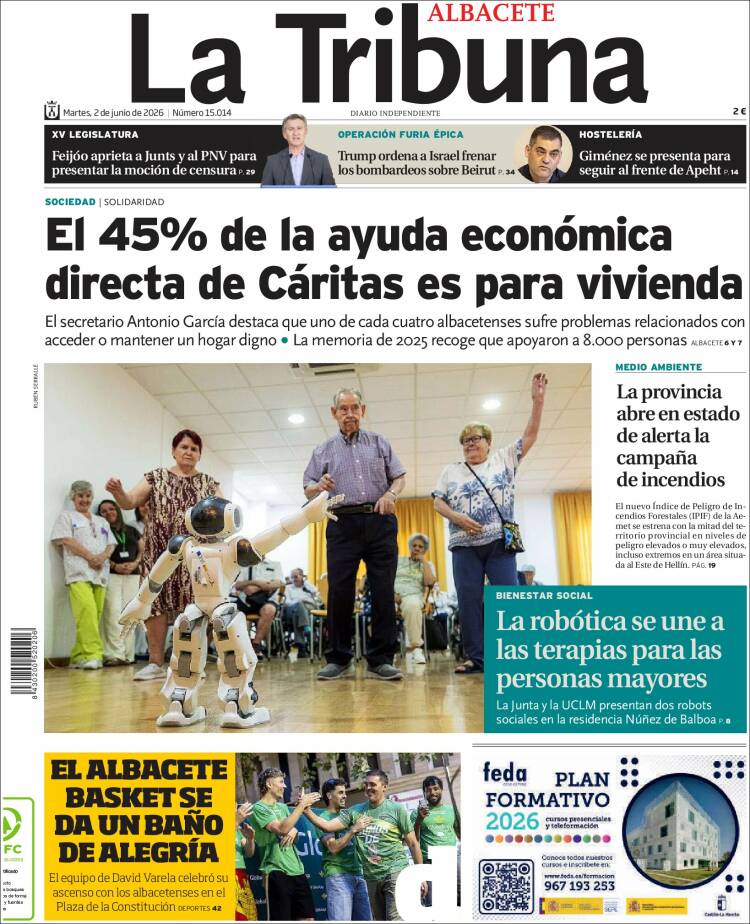 Portada de La Tribuna de Albacete (Espa&ntilde;a)