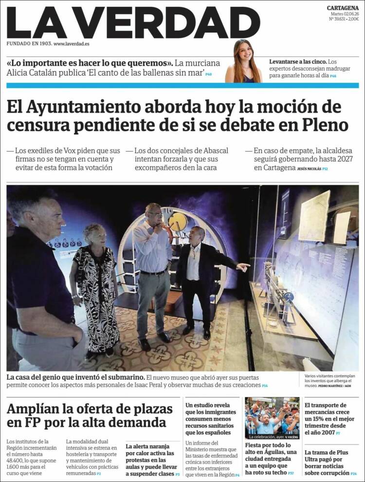 Portada de La Verdad de Cartagena (Espa&ntilde;a)